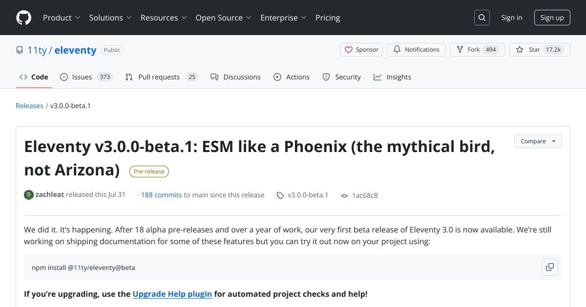 Eleventy v3.0.0-beta.1: ESM like a Phoenix (the mythical bird, not Arizona)